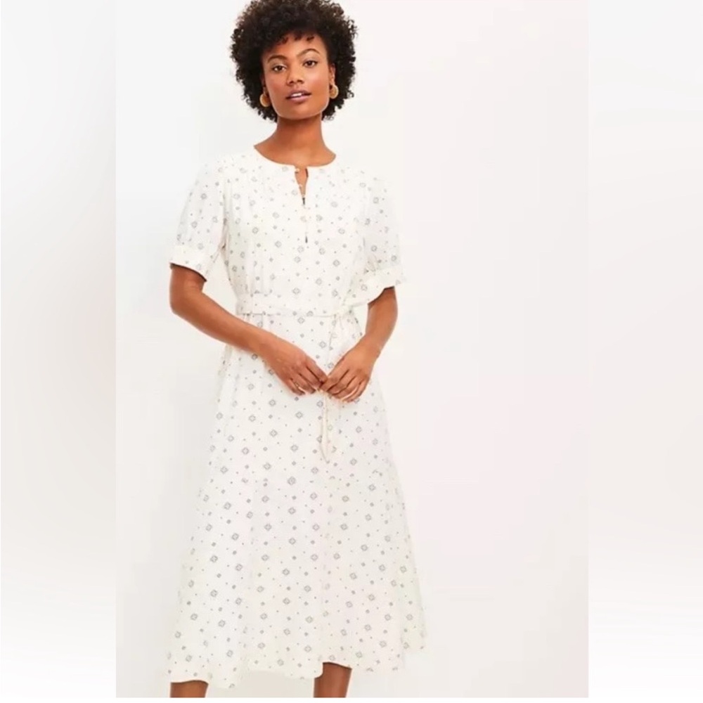 Cream Patterned Midi Dress